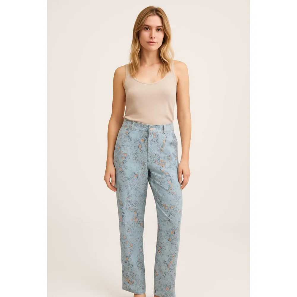 Women's Nasty Gal Size 8 Light Blue Floral Trousers Wide Leg Cottagecore Peasant